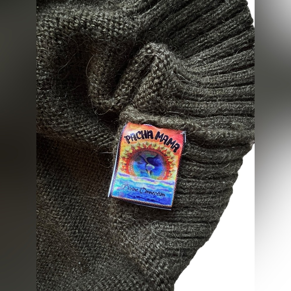 Pachamama 70% Alpaca Green Cable Knit Cardigan Fit Like Medium Sweater V Neck - Picture 6 of 13